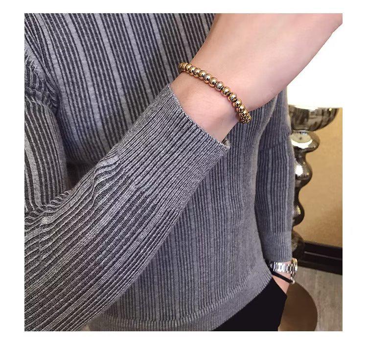 2026 Men's Striped Slim-Fit Knitwear: Autumn/Winter Long-Sleeved Half-High Neck Base Layer