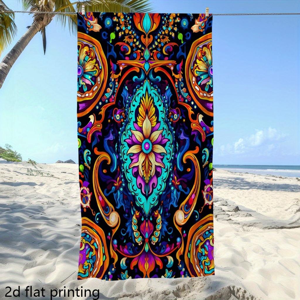 2D Flat Printing, 1pc, Neon Totem Artistic Fantasy Large Bath Towel, Suitable for Adults and Teens, Quick-Dry Lightweight Soft