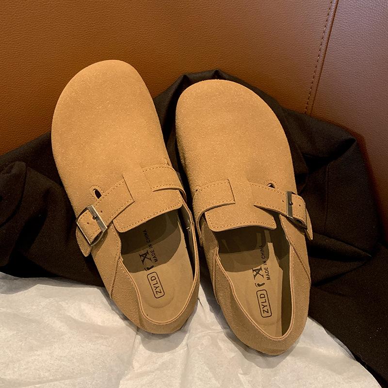 

Cow velvet soft-soled shoes women s new autumn versatile retro bag head Boken flat-soled one-pedal single shoes 40