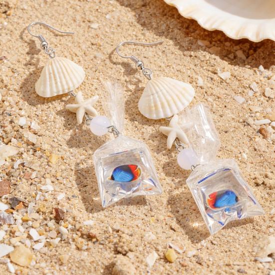 1 Pair Tropical Fish Bag Dangle Earrings Ocean Beach Starfish Shell Hook Earrings Hypoallergenic Women Drop Earrings Fashion Jewelry