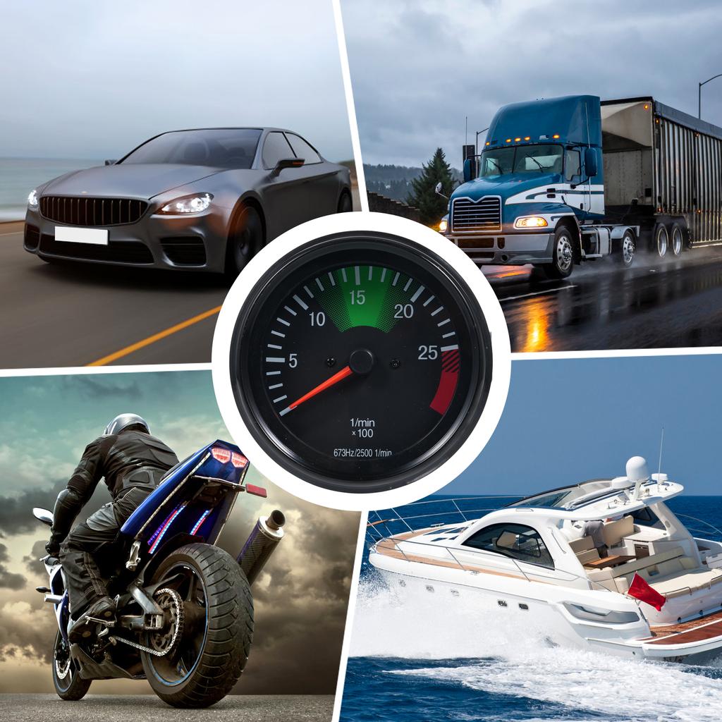 12V Tachometer Gauge 3.75inch 02500RPMmin Tachometer 637HZ Car Motorcycle Tachometer Gauge