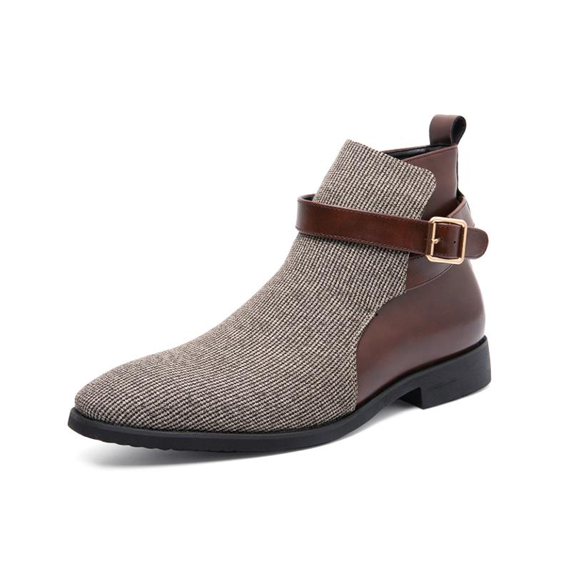 Fashion Winter Luxury Chelsea Boots Men's Leather Shoes Khaki Grey Colorblock Men's Ankle Boots Fashion Brands Autumn Winter Men's Shoes