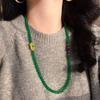 Vintage High Quality 7A Imperial Green Natural Chalcedony Multi-Layer Design Sweater Chain Necklace Collarbone Chain Female