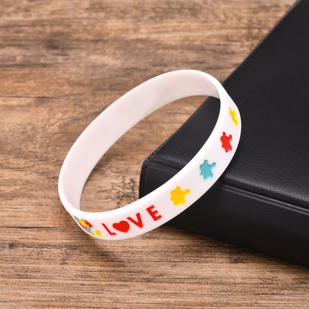 Autism Silicone Bracelets for Men Women, 12mm Soft Rubber Silicone Love Puzzle Autism Awareness Wristband,Sports Bangle