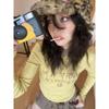 Y2k Yellow T-shirt Japanese Harajuku Tee Shirt  Letter Print Long Sleeve T-shirt E-girl Streetwear Top For Women