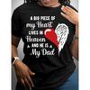 European Size Comfy 'Heaven & Dad' Graphic Tee for Women - Black, Short Sleeve Crew Neck with Red Heart & Angel Wings Design,Casual Summer Top