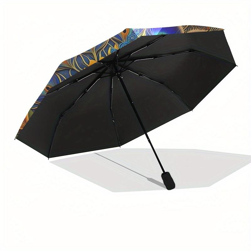 Colorful Peacock Feather Mandala Wall Art DecorUmbrellaPortable 3-Fold Compact Umbrella for Men & Women Gift