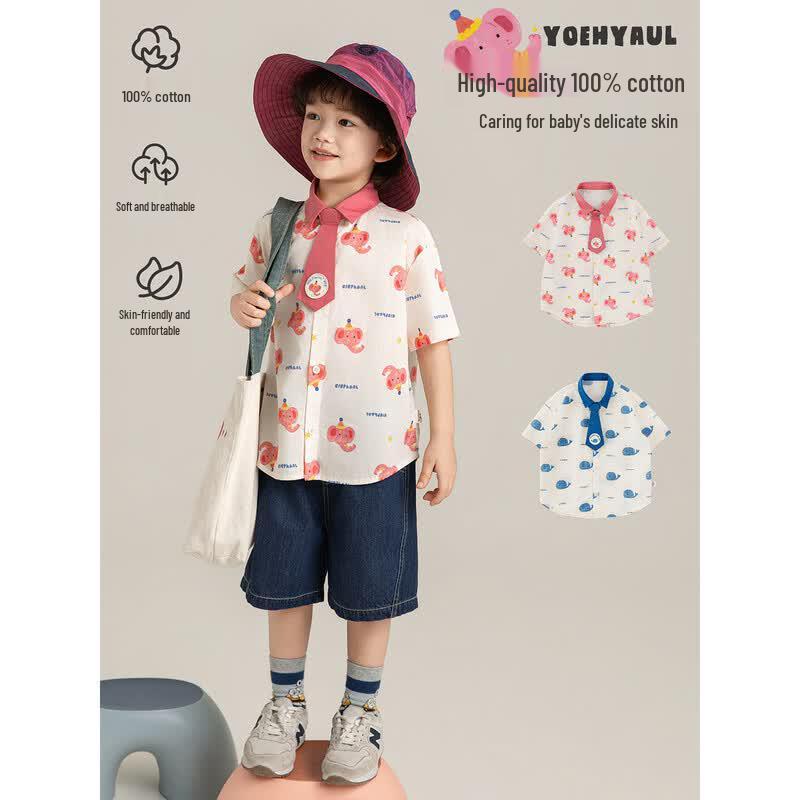 YOYO Boys' Cute Pet Print Short Sleeve Shirt