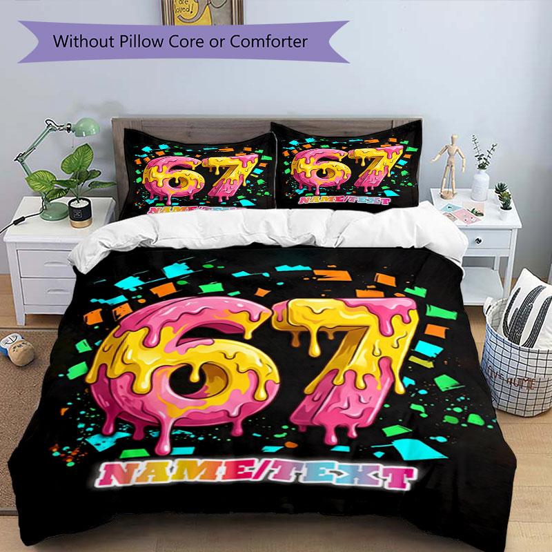 3PC Custom Name Colorful Numbers Bedding Set Printed Bedding Set Duvet Cover Closure Includes 1 Duvet Cover & 203 Pillowcases for Bedroom