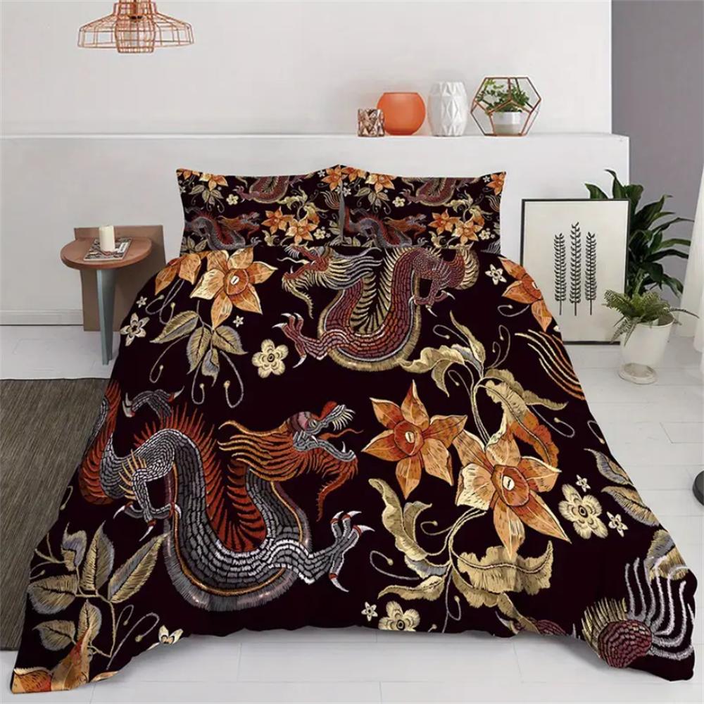 

Chinese Dragon Bedding Set Duvet Cover Set Double Twin Full Size Teens Adults Bedclothes Soft Polyester Bed Linen For Baby EU Single 135x200cm