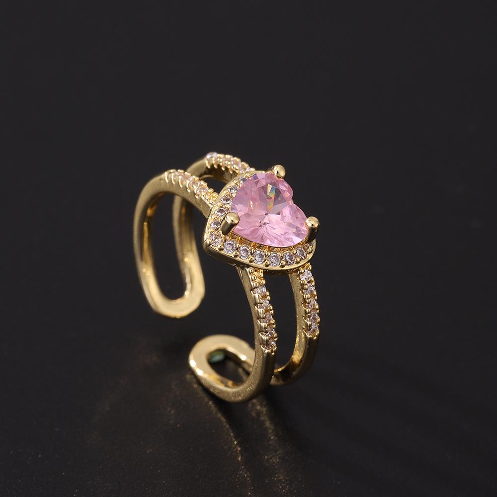 Sweet Bow Zircon Ring Vintage Light Luxury Fashion Pink Open Adjustable Women Jewelry Gift