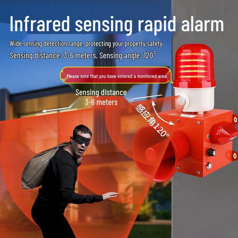 Infrared Human Motion Detector with Loud Voice and Light Alarm for Orchard Security