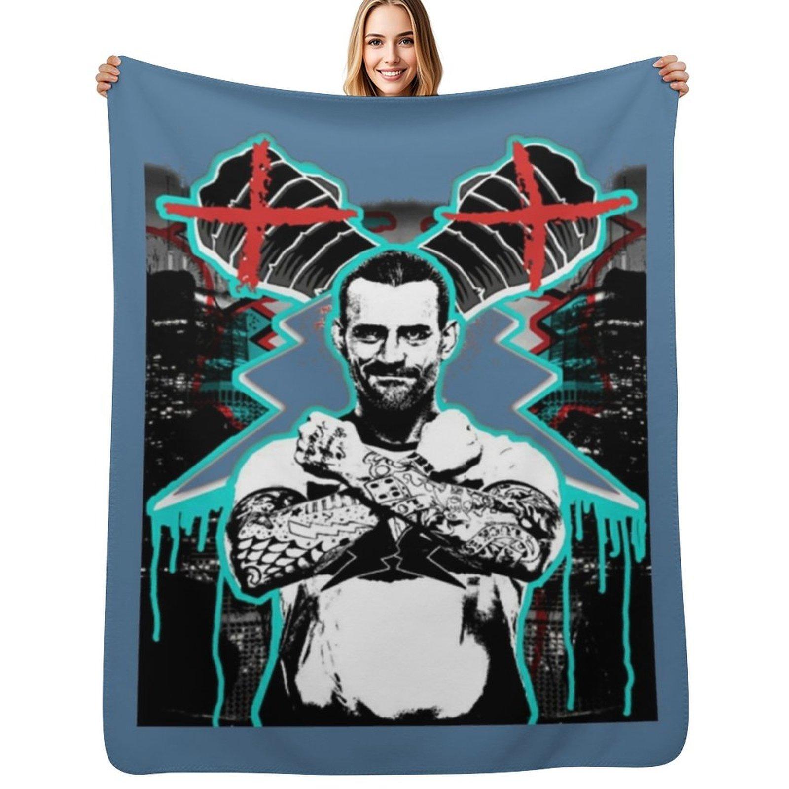 Creative Homewares Unisex Cm Punk T-Shirtcm Punk ''X'' (Badart) T-Shirt_by W3ird Gvng Throw Blanket Cozy Napping Blanket Gift For Mom Dad