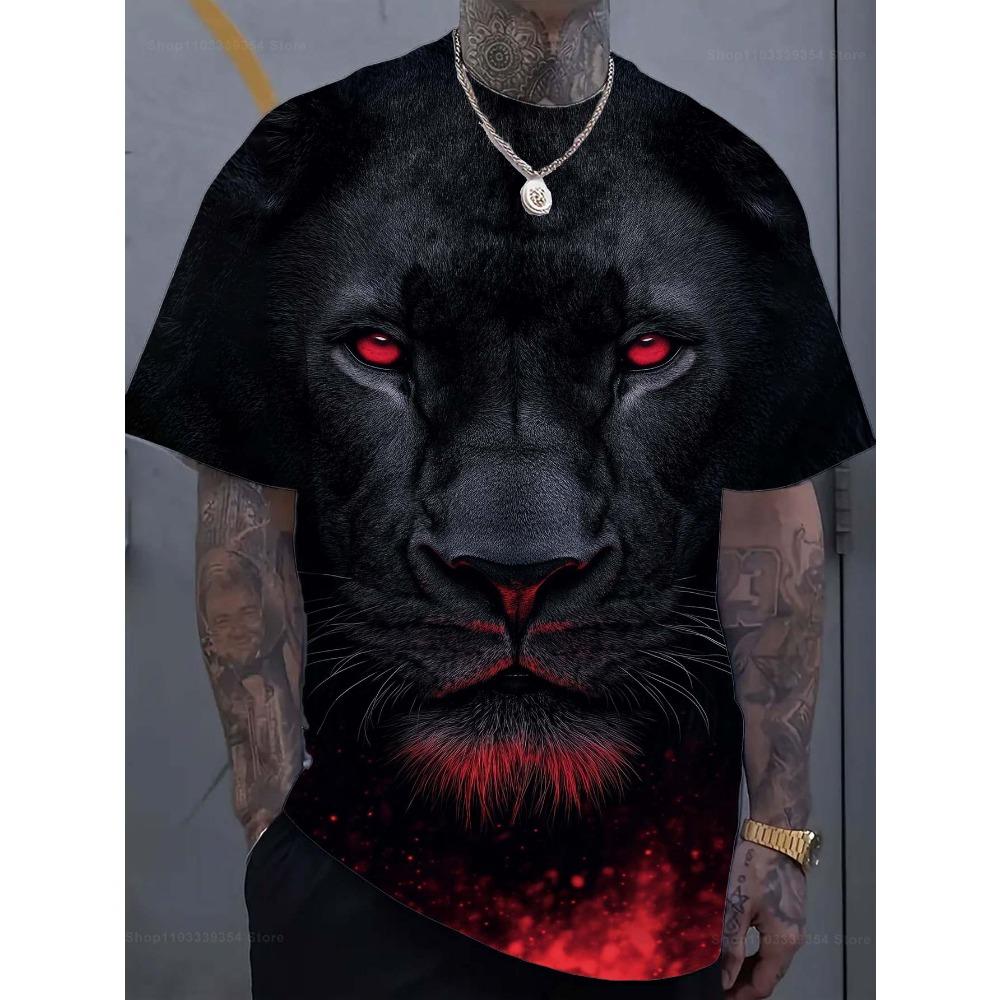 Mode Löwe 3D Gedrucktes Herren T-Shirt Lässiges schnelltrocknendes T-Shirt Tier Muster Oberteil Kurzarm Übergröße Herrenkleidung Streetwear