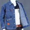 Men Autumn Jacket Long Sleeves Thermal Buttons Pure Color Autumn Denim Jacket for Daily Wear
