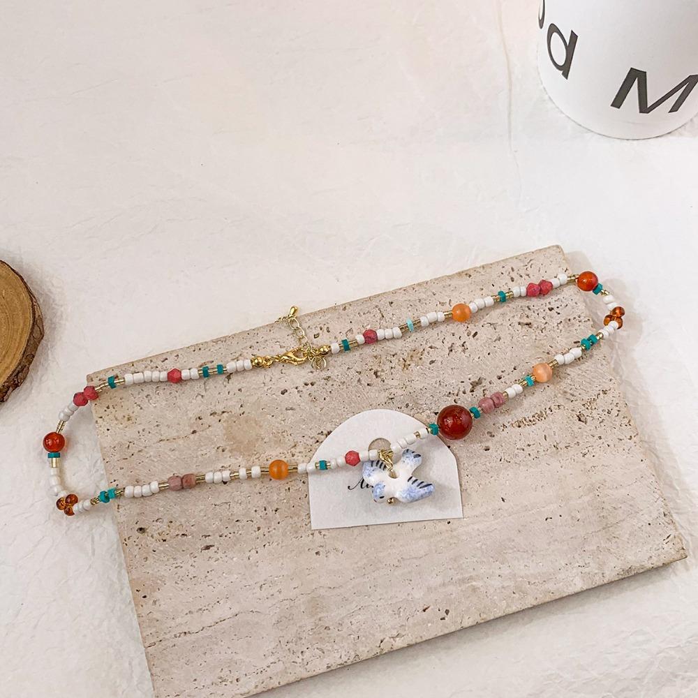Ethnic Style Colorful Stone Choker Necklace Neck Jewelry Pearl Clavicle Chain  Friends