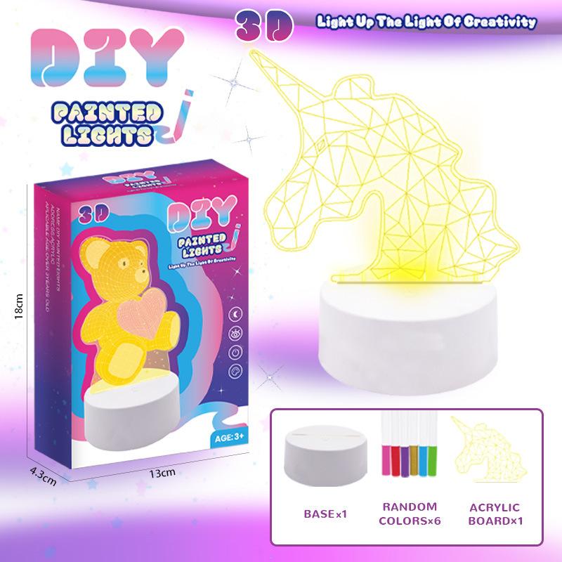 

3D расписной ночник креативный сделай сам граффити ручной работы светящийся трехцветный светильник импортная торговля праздничные игрушки подарки 20.65 титановый желтый