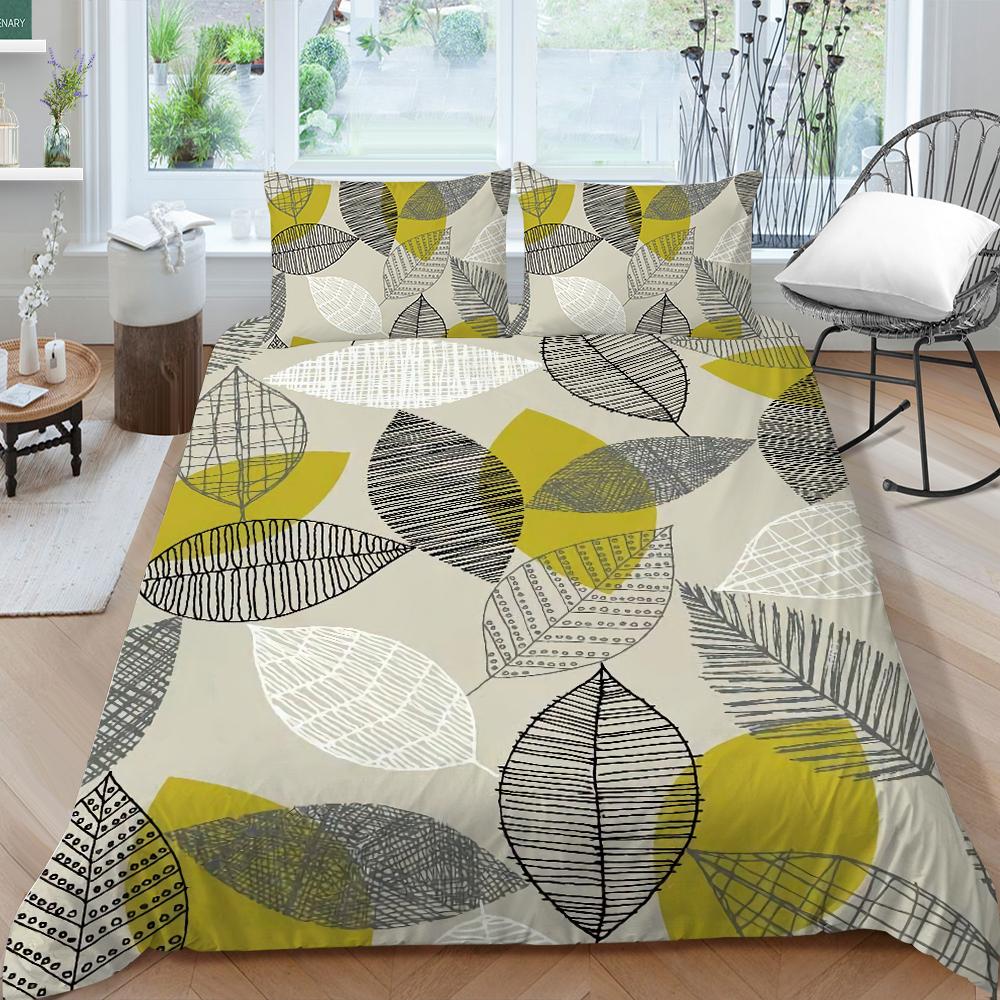 Familiesengetøy Enkelt Dobbeltseng Full Størrelse Plantetrykkserie Sengetøy Bladmønster Putetrekk og Dynetrekk Vaskbart Hjemmedekorasjon