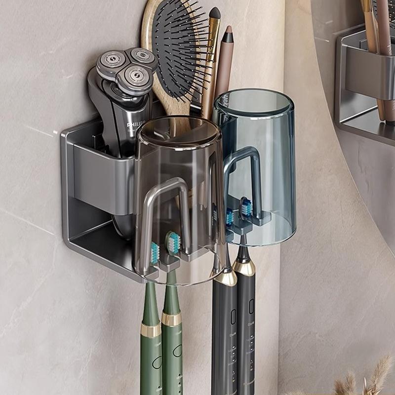 Metal Toothbrush Storage Rack Wall-Mounted U-Shaped Card Slot Electric Toothbrush Holder Razor Cup Shelf Bathroom Organizer