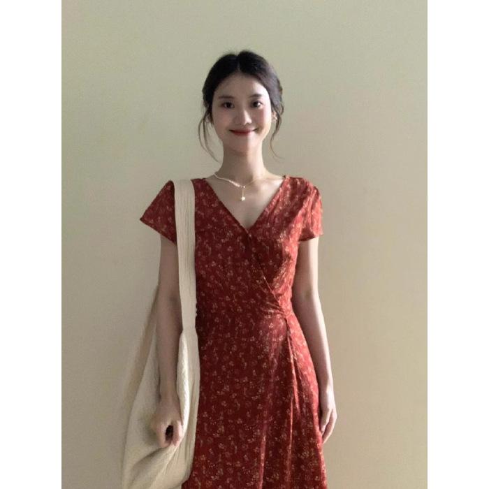 

Small short floral dress women s summer waist French temperament medium and long skirt xs shows height S