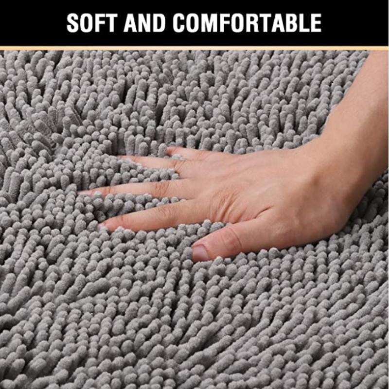 Inyahome Plush Microfiber Non Slip Soft Bathroom Rug Absorbent Machine Washable Chenille Bath Mat Quick Dry Shag Bathroom Carpet