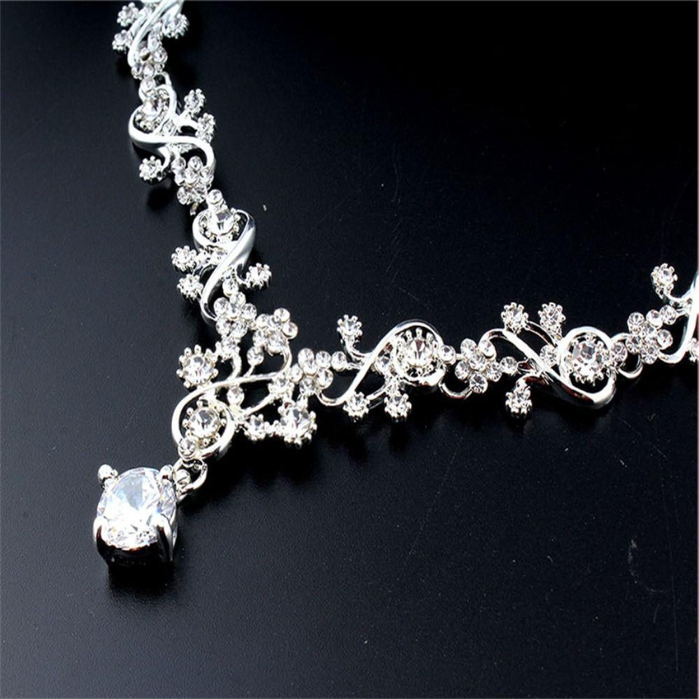 Crystal Earrings Claw Chain Necklace Bridal Rhinestone Jewelry Set Women