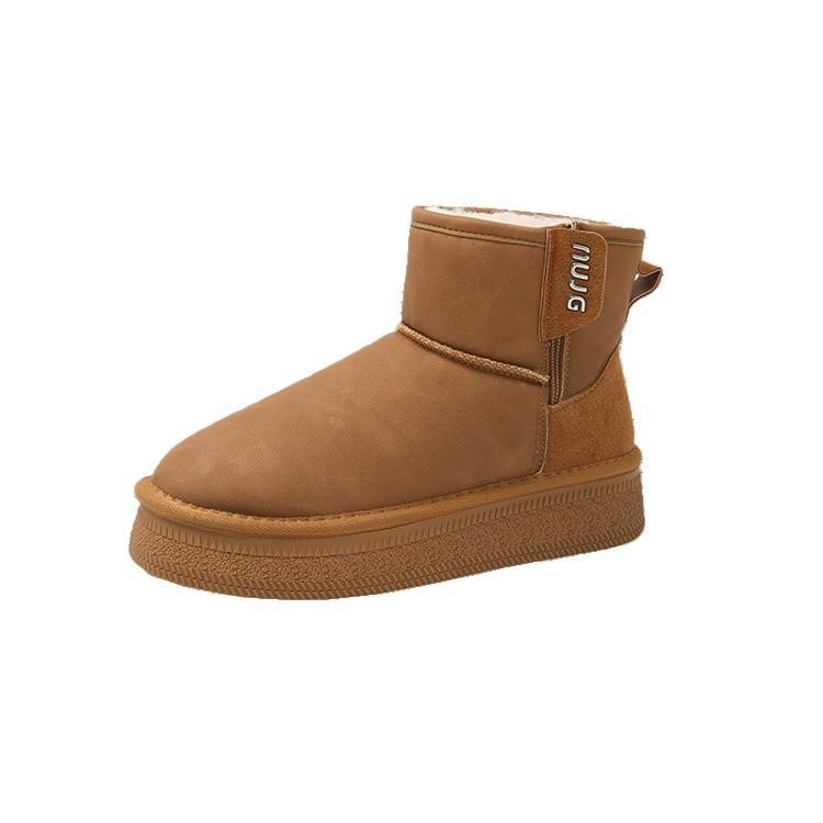 Cowhide Version~ Leather Thickened Snow Boots Women's 2025 Winter New Thick-soled Zipper Warm Casual Non-slip Cotton Boots