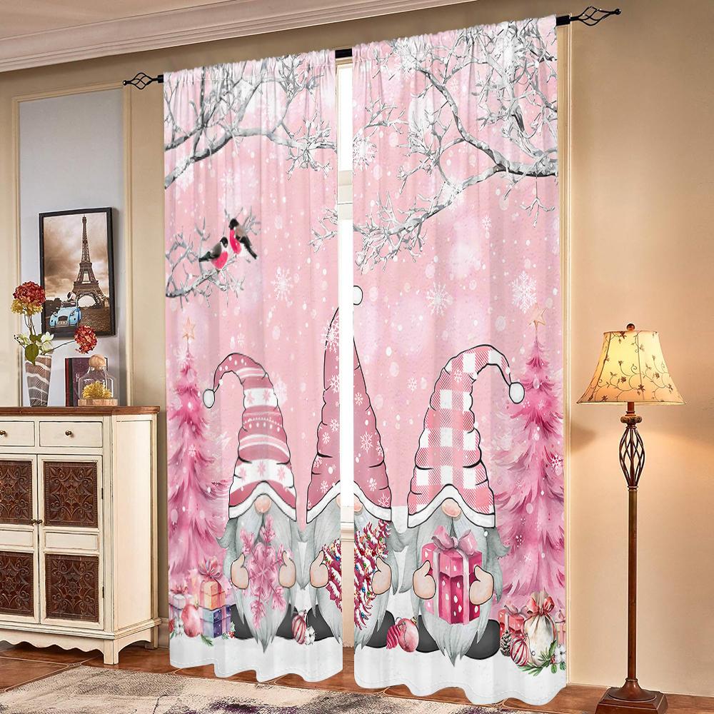 2 Pieces, Pink Christmas Gnome, Pine Branch Curtains -30% Blackout - Suitable for Living Room, Bedroom, Kitchen, Home Decoration