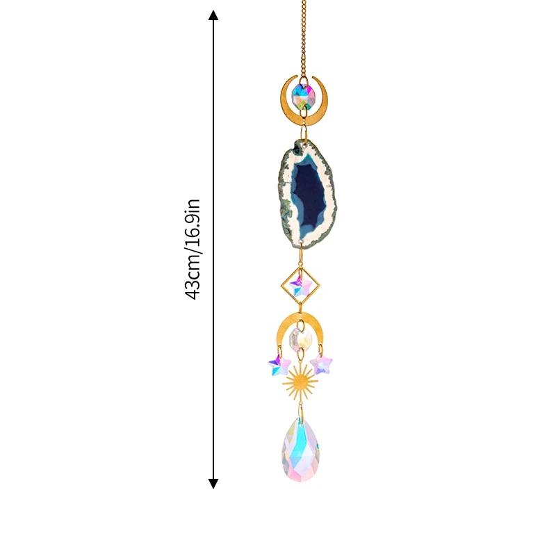 Crystal Sun Catcher Hanging Pendant Wind Chimes Chakra Artificial Agate Raw Stone Crystal Stained Glass Home Window Decoration