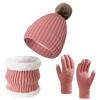 3Pcs/Set Thicken Winter Hat Scarf Gloves Set Plush Lining Touchscreen Gloves  for Men Women