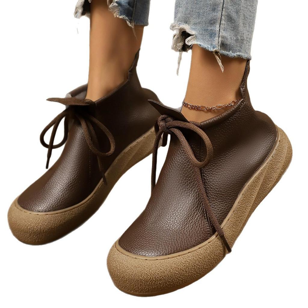 Damen Retro Kuhfell Stiefeletten - Weiches Leder, Rutschfeste Sohle, Bequem & Warm für Herbst und Winter