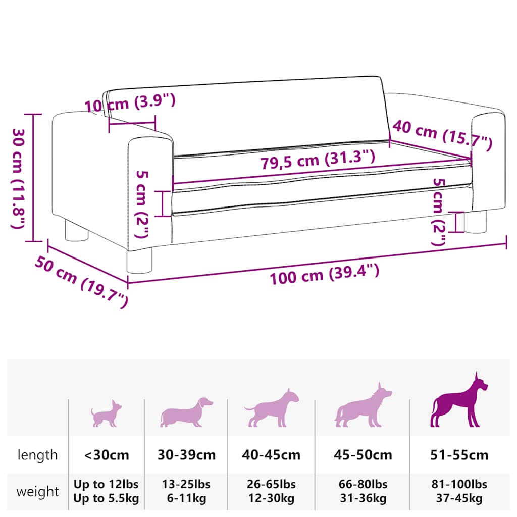 Brown Dog Bed with Extension 100 X 50 X 30 Cm Velvet