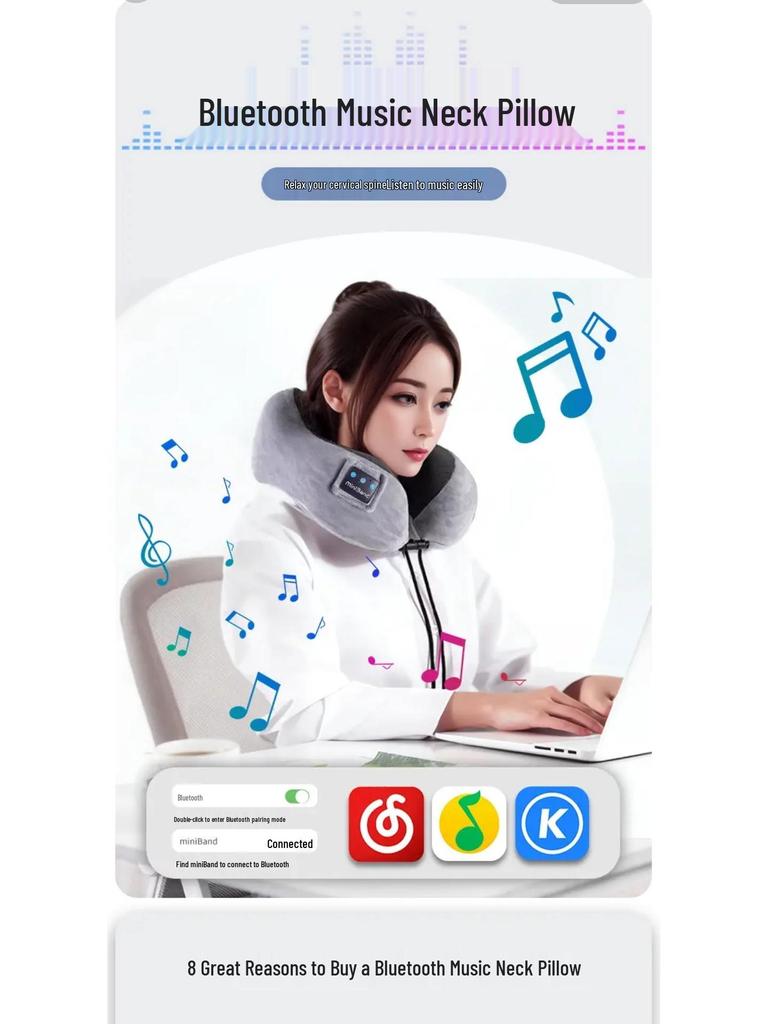U-förmiges Bluetooth-Nackenkissen mit Stereo-Sound für Reisen und Büro