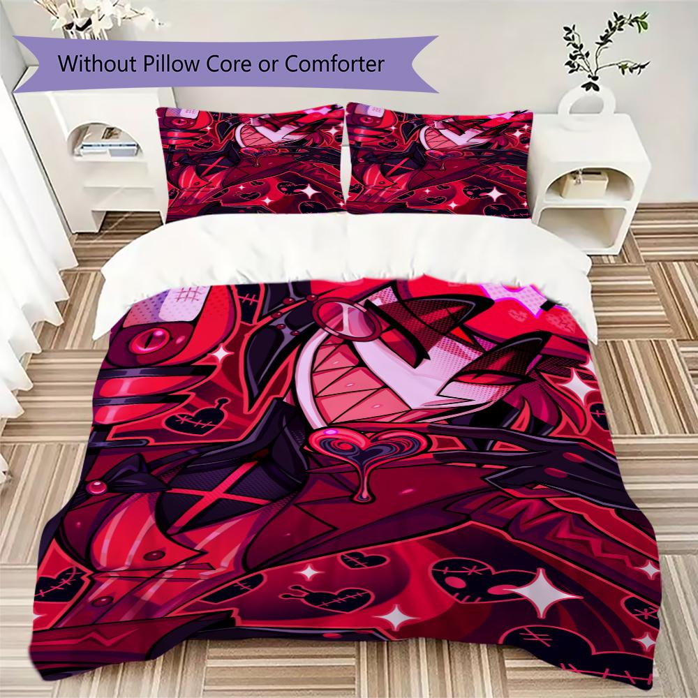 Hazbin Hotel Muster Bettwäsche Steppset Bettbezug Kissenbezug Heimdekoration Geburtstagsgeschenk (1 * Bettbezug + 2 * Kissenbezug ohne Füllung)32