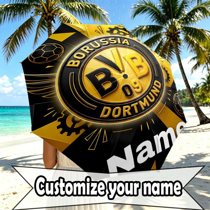 Custom Name Personalized Borussia Dortmund Bvb Print Umbrella, Auto Open Close, 8‑Rib Sturdy Frame, Commute Camping Hiking Use, Birthday Gift