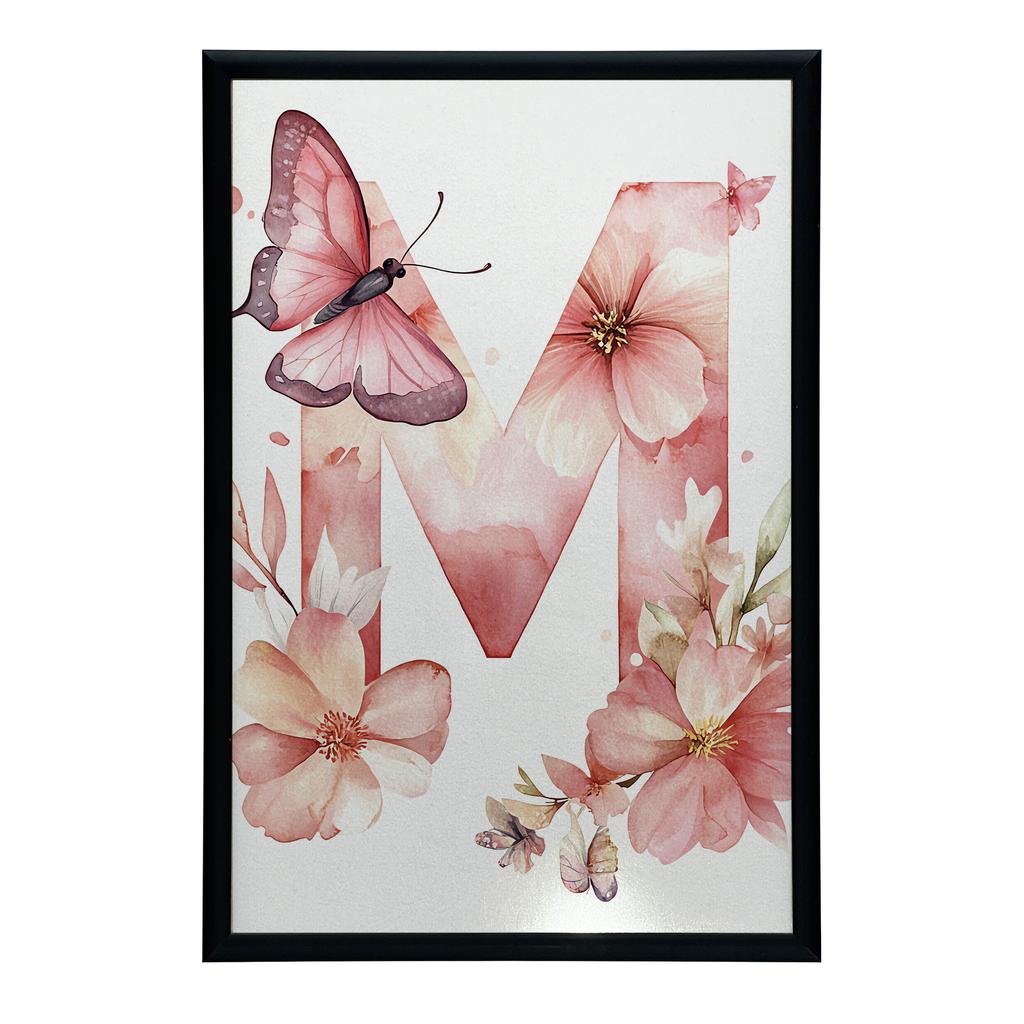 Plakat Z Literą M W Kwiatowej Kompozycji Plakat Z Literą M W Kwiatowej Kompozycji, 50X70 Cm, Bez Ramy, Płótno Premium Na Blejtramie
