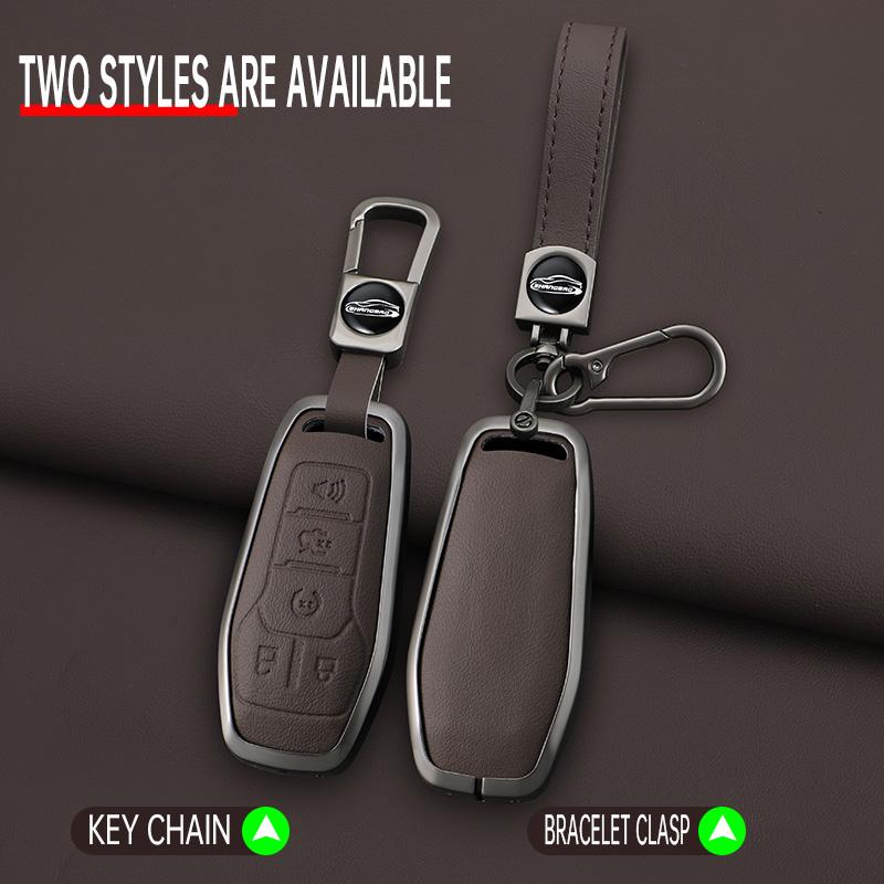 Zinc Alloy Genuine Leather Auto Smart Key Fob Cover Case Fit For Ford Fusion Mondeo Mustang F-150 Explorer Edge Auto Accessories