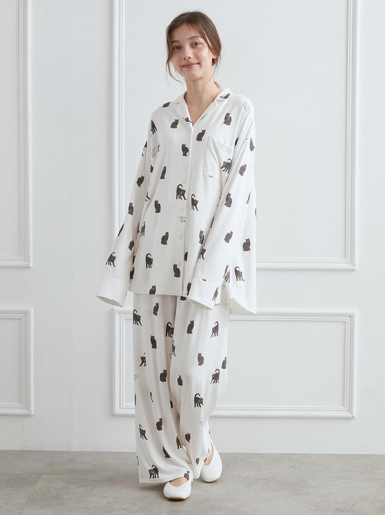 Gelato Pique Halloween Cat Print Long Pants PWCP254240 White Women's