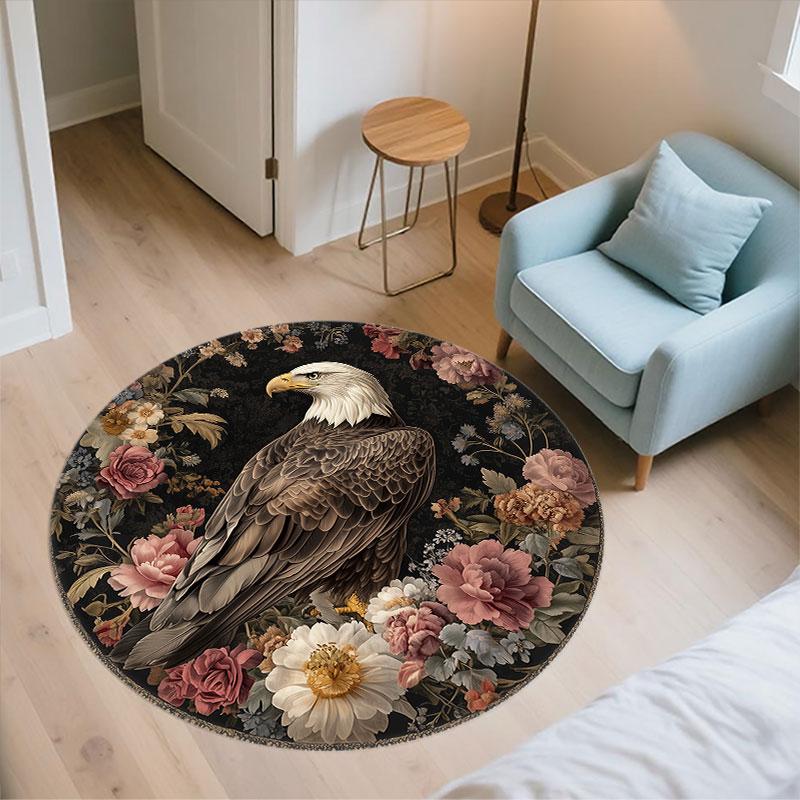 Eagle pattern round rug,Carpet Rug for Living Room Bedroom Playroom ,Non-slip Floor Mat,Holiday Gifts and Birthday Gifts.