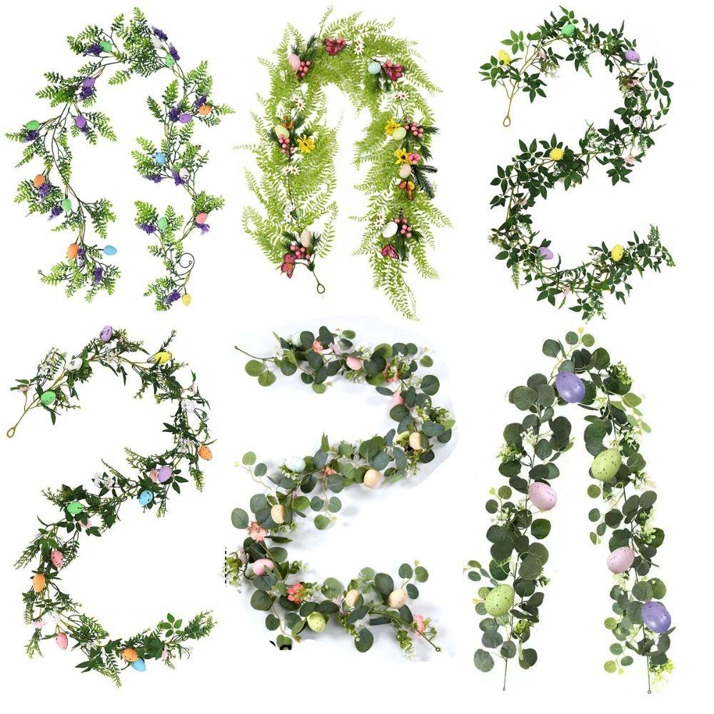 Green Leaf Easter Eggs Tactile Soft Rubber Simulation Flowers Vine Decorations Colorful Egg Artificial Eucalyptus