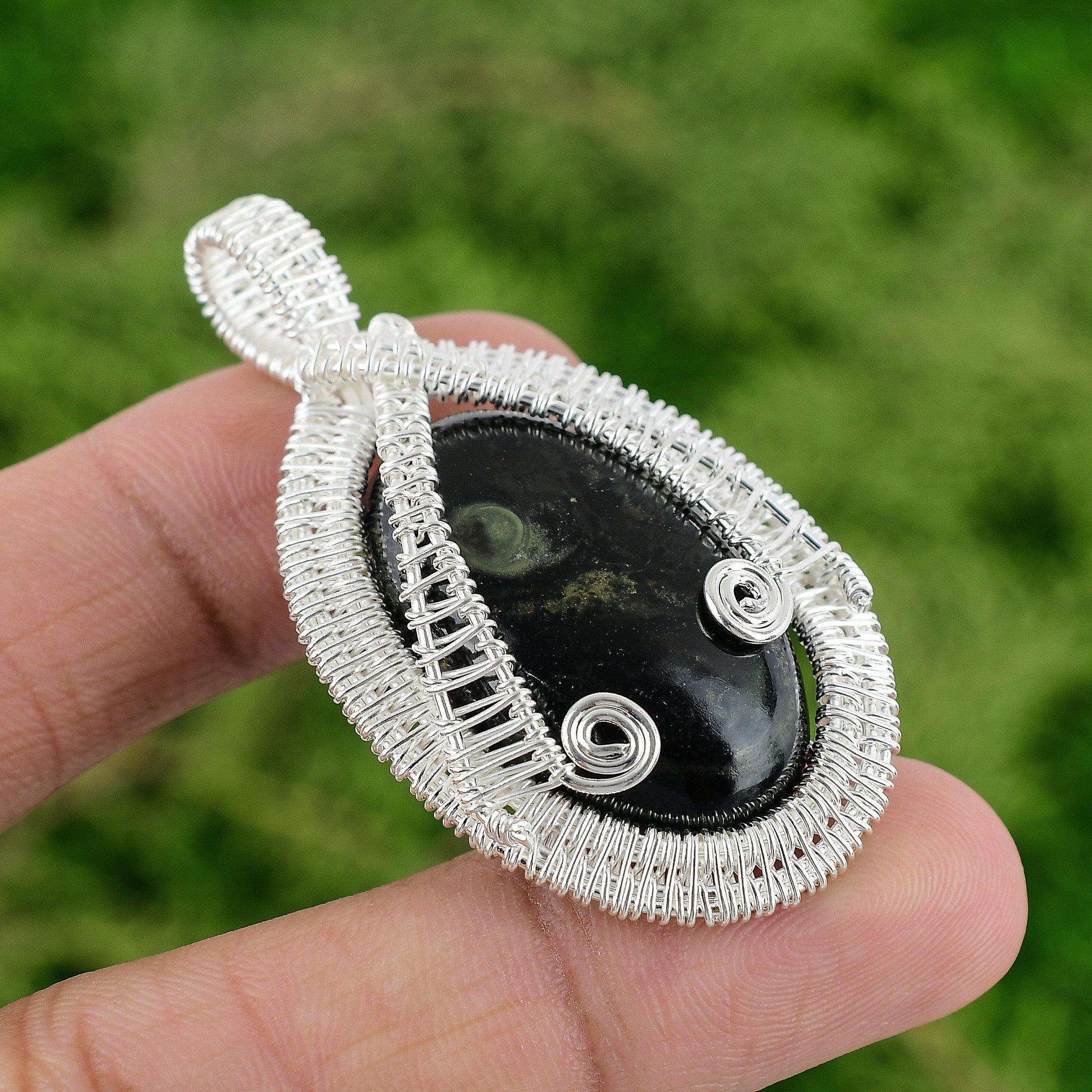 

925 Silver Kambaba Jasper Gemstone Wire Wrapping Birthday Bezel Pendant Jewelry