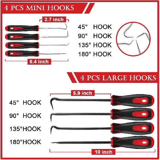 17 Pcs Pick and Hook Set with Trim Removal Tool, Clip Pliers, Fastener Remover,Scraper,and Magnetic Telescoping Tool Kit for Repair