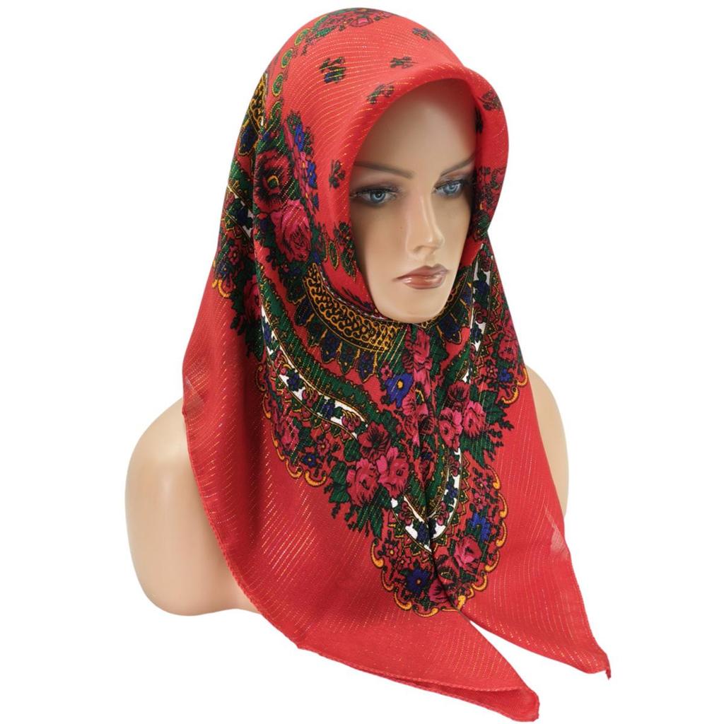 Ethnic Style Gold Thread Printed Square Summer Scarf
