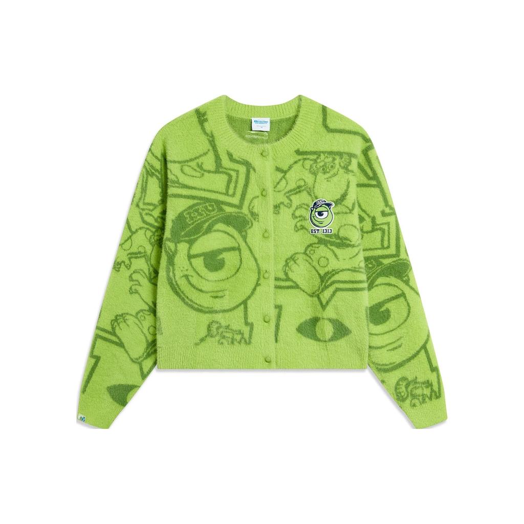 Li Ning Disney Kollaborációs Sorozat Szörny Egyetem Rajzfilmnyomatos Polár Kardigán Női Felsők Citromzöld AMBT140-2