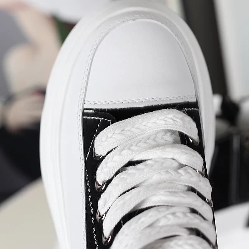 Fashion 12CM Genuine Leather PU Splice Spring Autumn Ankle Boots Women Platform Cushioned Wedge High Brand Chunky Sneakers Fashion Shoes