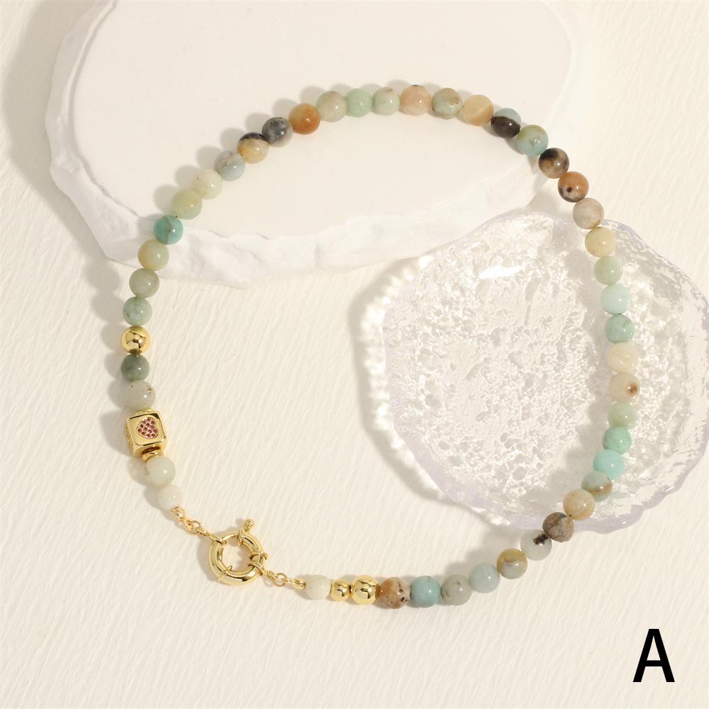 Stone Heart Bead Necklace & Gold Bead Bracelet Set