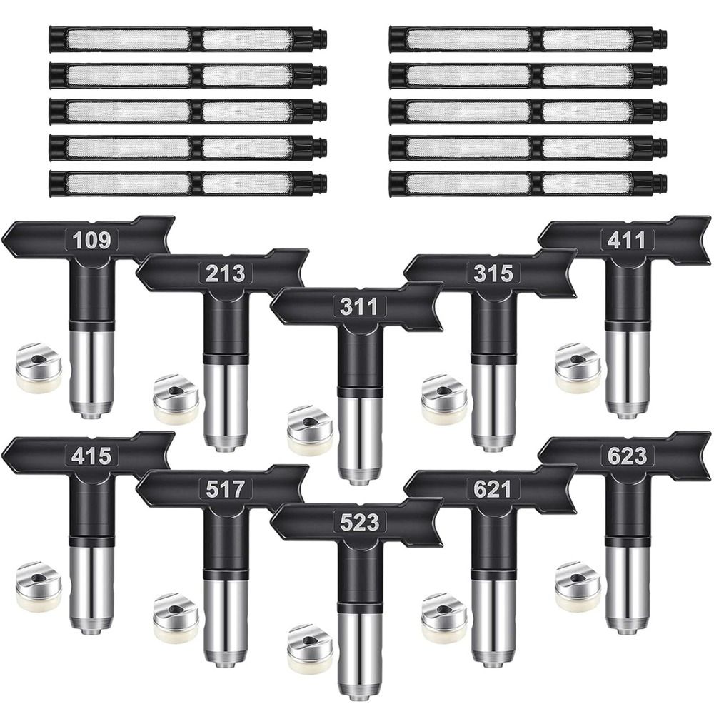

10 шт. черные двусторонние распылительные насадки из нержавеющей стали с фильтрами для распылителя безвоздушного распыления краски
