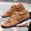 Blue Leather Driving Shoes Men Casual Shoes Handmade Outdoor Hiking Shoes Flats Plus Size