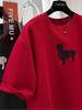 DeRong Übergrößen Beflocktes Gebürstetes Kurzarm-T-Shirt: Koreanischer Frühling 2026 Stil für Damen