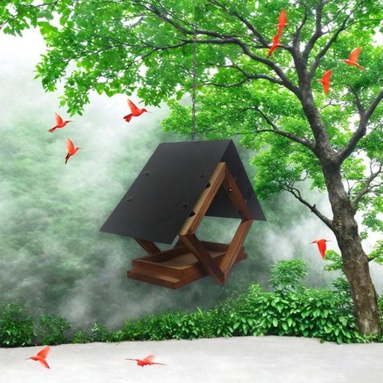 Yousheng Hanging Birds Feeder Geometric Platform Feeder with Roof Outdoor Rainproof Feeder House Attracts Cardinals Goldfinches Tits for Balcony Yard